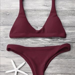 Maroon padded scoop bikini set